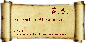 Petrovity Vincencia névjegykártya